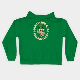 Dead Inside But Feeling Lucky Skeleton Funny St Patricks Day Kids Hoodie